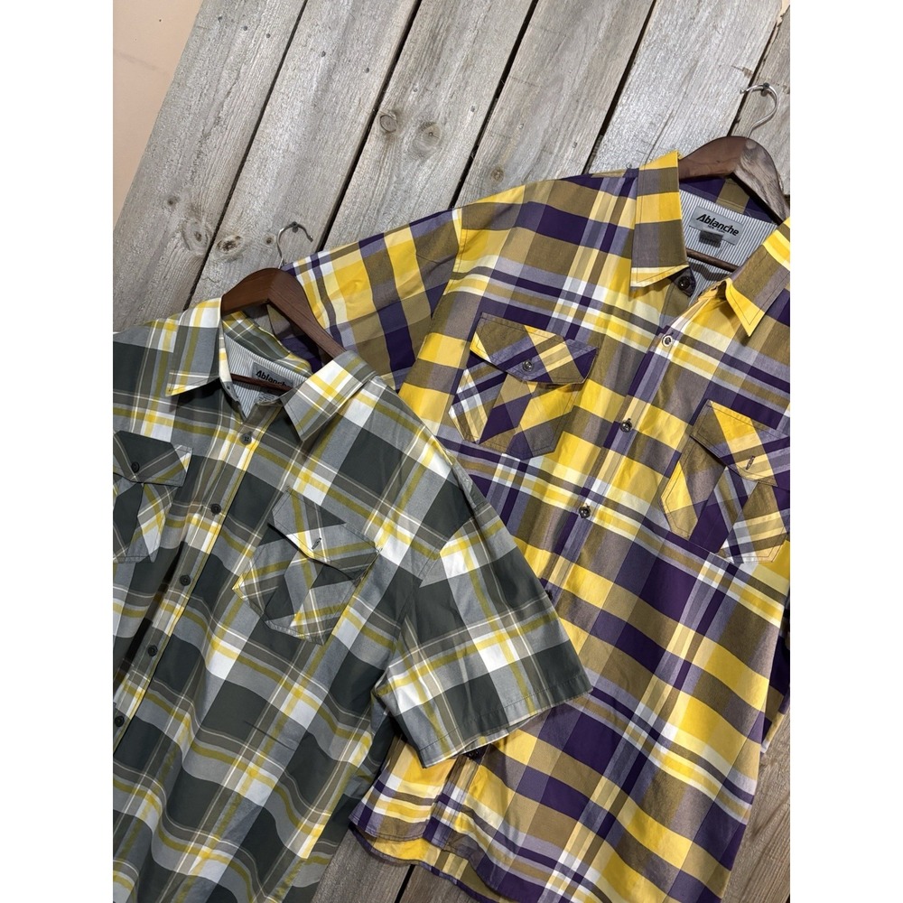 Lot of 2 Men's 4XL Plaid Button Up Shirts Ablanche New York Short Sleeve‎